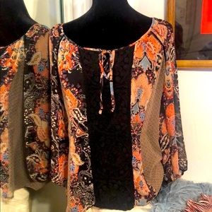 🎀Cynthia Rowley Floral & Lace Chiffon Tunic